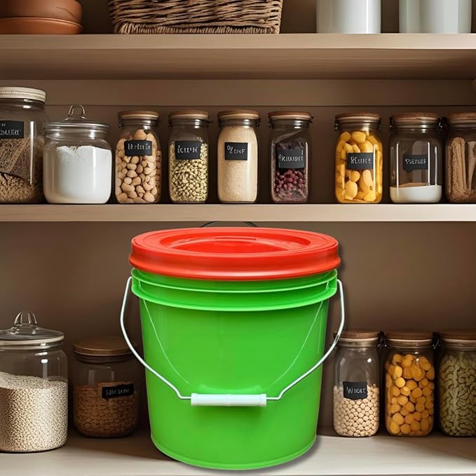 House Naturals 2 Gallon Food Grade - BPA Free Made in USA Buckets Lime Color pails with Screw On Gasket Lids (1, Lime - Red lids)