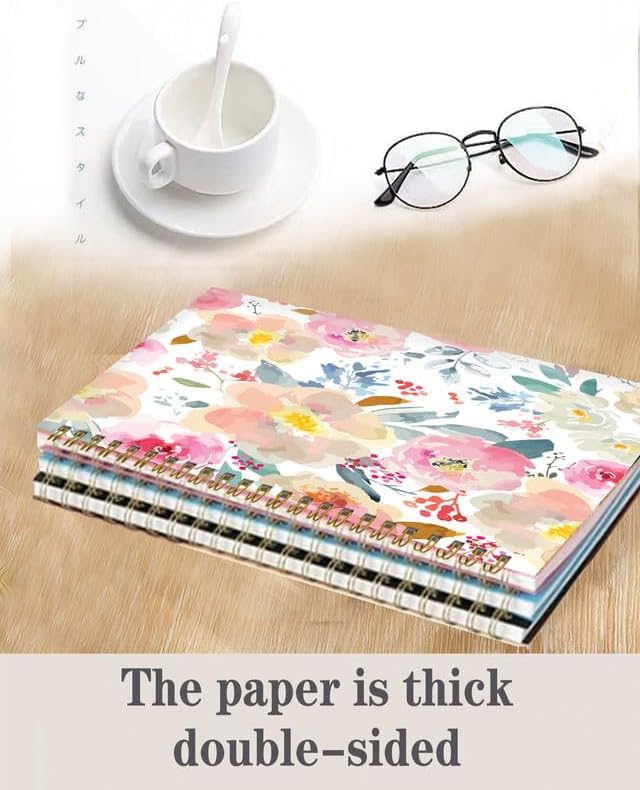 Spiral Journal Notebook,A5 Hardcover Lined Journals for Women Girl 6 x 8.3 in,120 Pages Thick Paper,Cute College Ruled Writing Notebook for Gifts Office Work School(Watercolor Romantic Flowers)