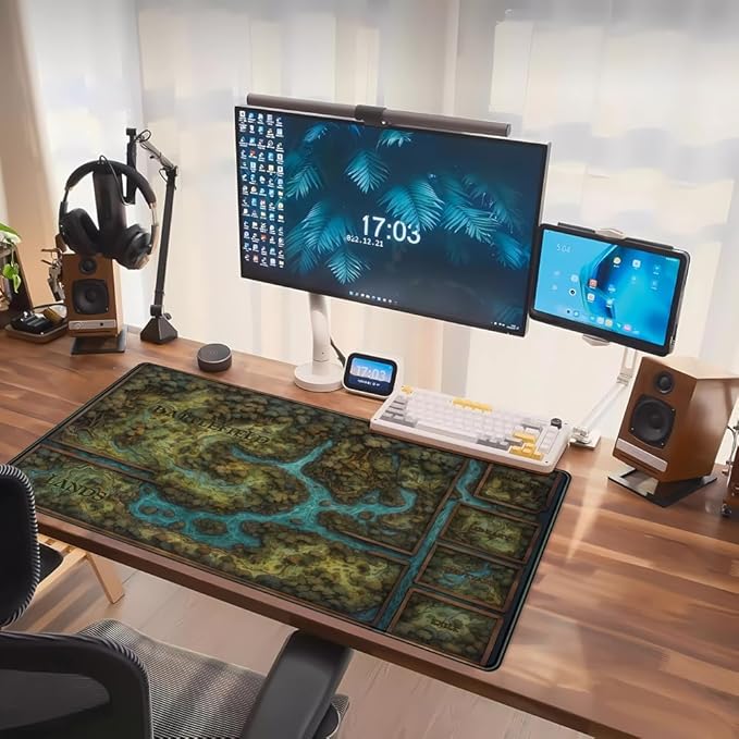 Game Forest Large Mouse Pad XXL Green Map Playmat for MTG Adventure Gaming Deskpad Desk Mat for Keyboard and Mouse Mat with Stitched Edges Anti-Slip Funny Desk Pad, 31.5 X 15.8 in