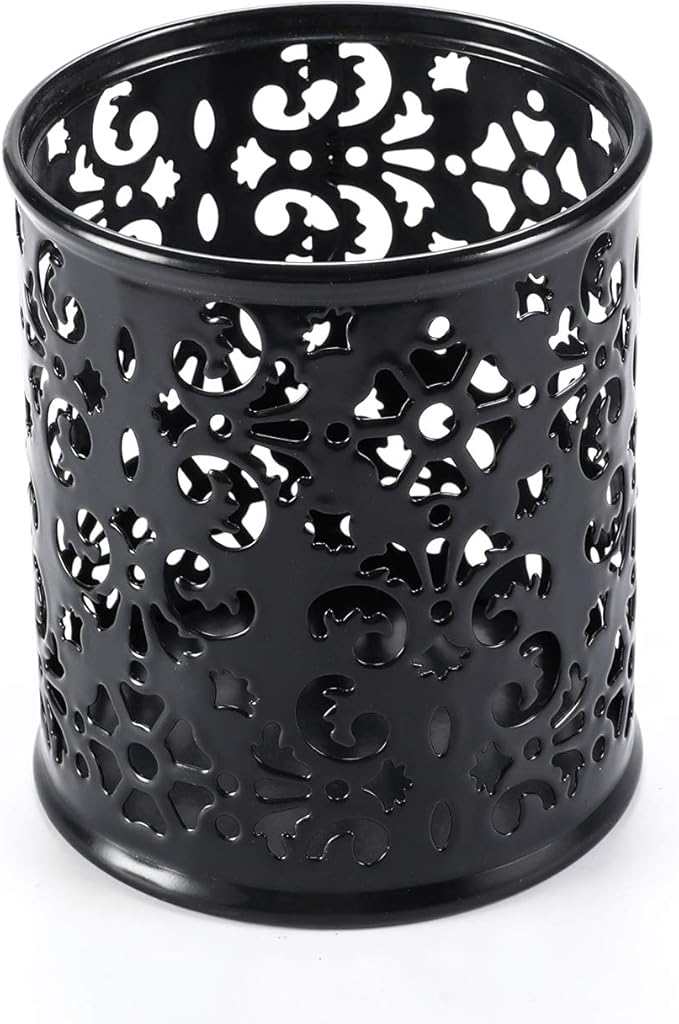 EasyPAG 5-Piece Desk Organizer Set with Carved Floral Design - No Assembly Stackable 2-Tier File Tray, Letter Sorter, Pen & Card Holders for Office/Home/Dorm, Black
