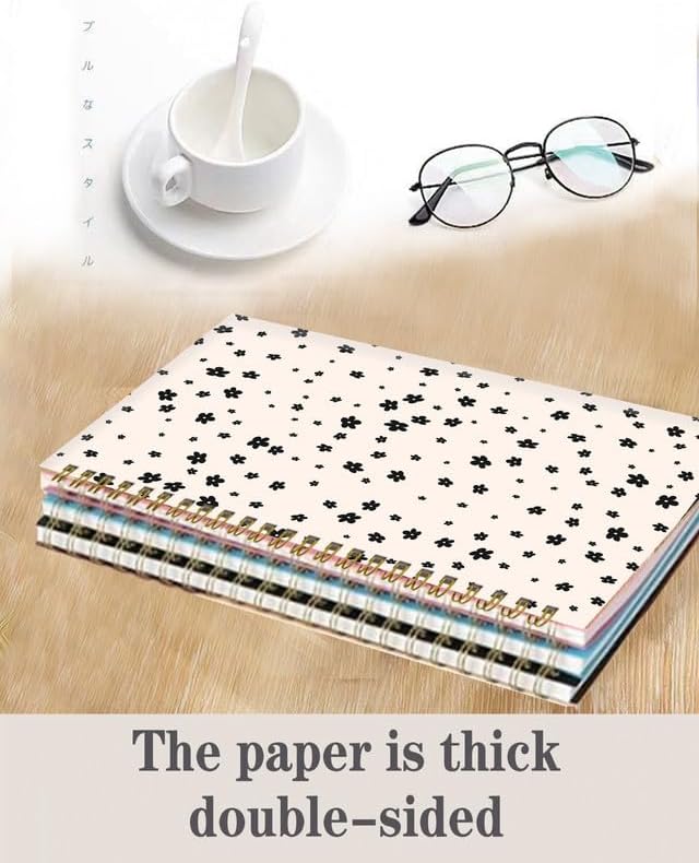 Spiral Journal Notebook,A5 Hardcover Lined Journals for Women Girl 6 x 8.3 in,120 Pages Thick Paper,Cute College Ruled Writing Notebook for Gifts Office Work School(Beige Flower)