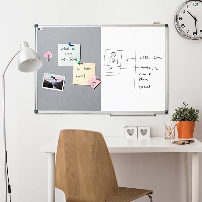 New PUTE White Board and Cork Board Combo - 36 x 24 Inches Large Dry Erase Whiteboard and Bulletin Board, Magnetic Wall Pin Display Board for Home, Classroom & Office, 24"x36" Grey