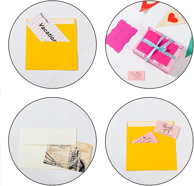 100 Pack 4x6 Envelopes with Colorful Blank 4x6 Cards Self-Adhesive Business Envelopes Invitations Cards Envelopes (Multicolored, A4)