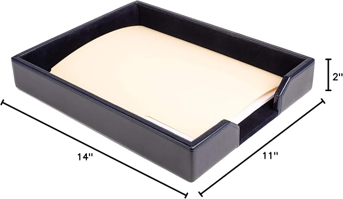 DACASSO Bonded Leather Desktop Letter Tray - Luxury Letter Holder & Paper Organizer for Desk - Office Organization & Executive Desk Decor - (Navy Blue) 13.5 x 10.5 x 2