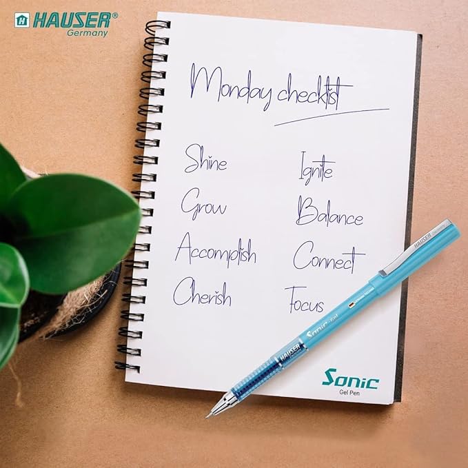 Sonic Gel Pen Box | Attractive Foiled Body | Stylish Metal Clip | Refillable & Waterproof Gel Ink | German Technology For Smooth & Effortless Writing | Blue Ink, Set Of 10