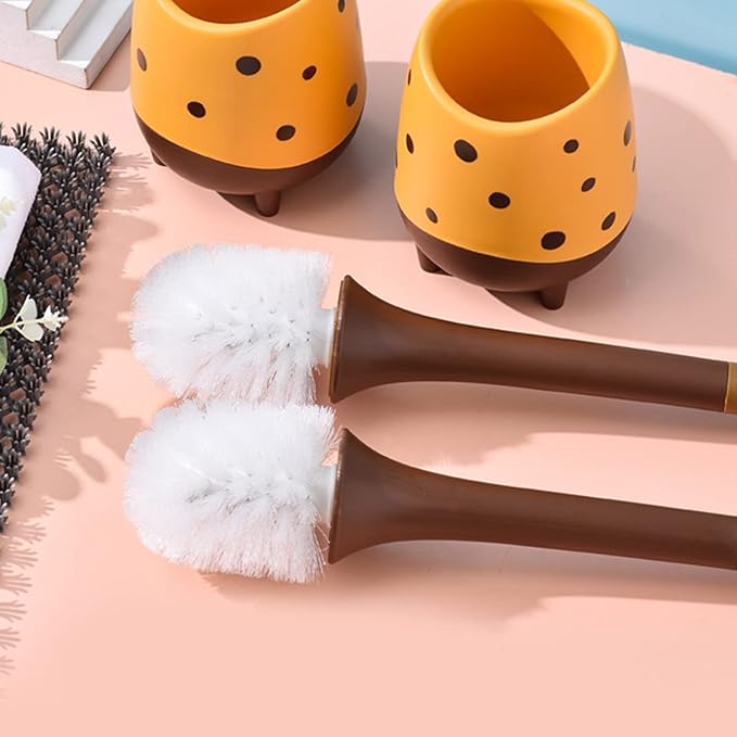 Cute Toilet Brush,Giraffe Shape Brush and Holder,Long Handle Scrubber for Silicone, Brushes for Bathroom with Holder, Compact Size Brushes Floor Standing