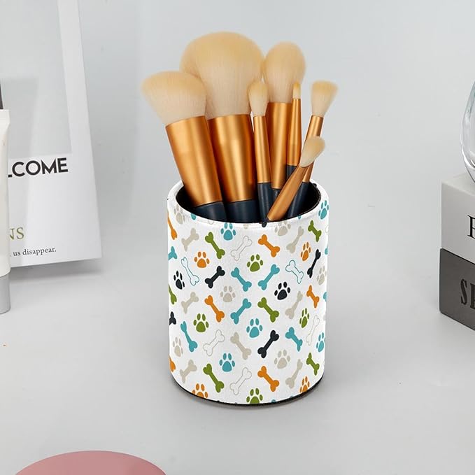 Colored dog footprint and bones Pen Holder Makeup Brushes Holder Cosmetic Storage for Home and Office