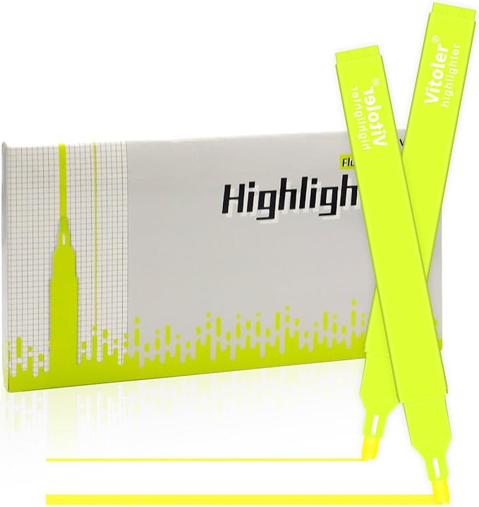 Vitoler Fluorescent Yellow Highlighters,20 Pack Bright Color Chisel tip Highlighters for Adults Kids in the Home School Office