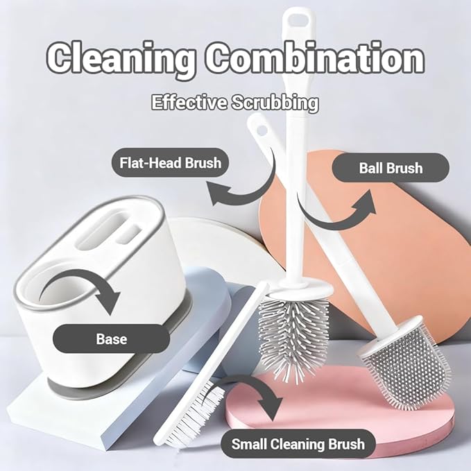 MOUMOUTEN Toilet Brush Set, Bathroom Accessories, Toilet Bowl Cleaners, Deep Cleansing Multifunctional Hanging Toilet Brush Set for Bathroom(Pearl White)
