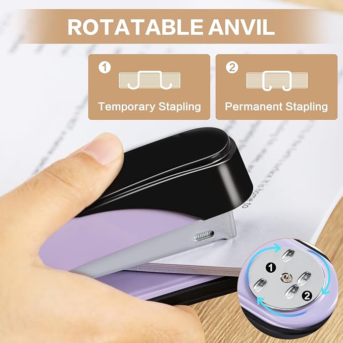 Deli Stapler Heavy Duty, Full Strip Staplers for Desk with 2000 Staples and Staple Remover, 50 Sheet Capacity, No Jam, Non-Slip Office Stapler with Staples for Office, Classroom, Purple