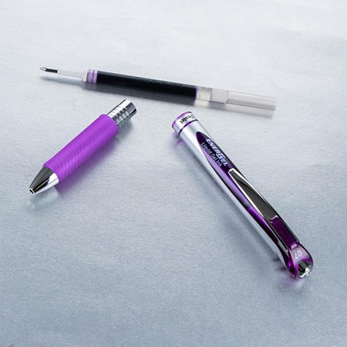 Pentel EnerGel RTX Retractable Liquid Gel Pen, (0.7mm) Metal Tip, Medium Line, Violet Ink 2 Pack