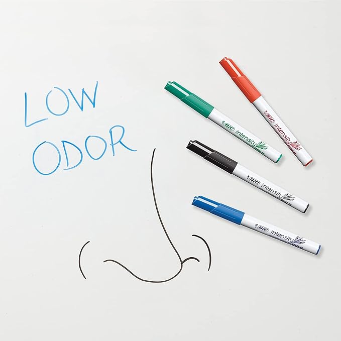 BIC Intensity Black Low Odor Dry Erase Markers, Fine Tip, 12-Count Pack of Erasable Markers With Low-Odor Ink for a Pleasant Writing Experience