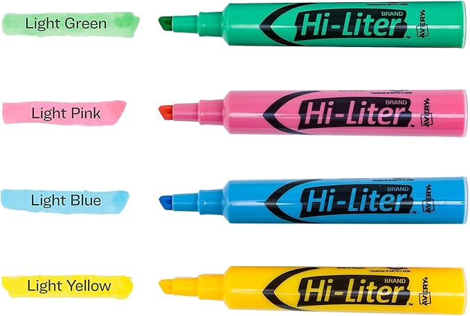 AVERY 17752 HI-LITER Desk-Style Highlighter, Chisel Tip, Assorted Colors, 4/Set