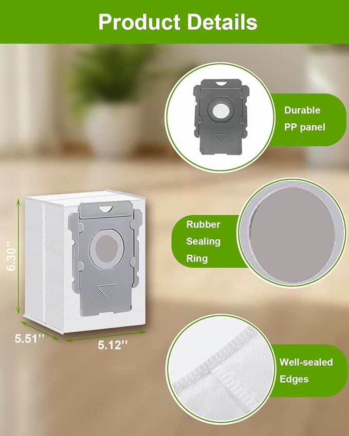 ApexOne 4 Pack Vacuum Bags for iRobot Roomba i, j, s Series, 104 Combo, 105 Combo, 105 Vac, Plus 405 (G185) (G181) Combo, Max 705 Vac, Max 705 Combo, Plus 504 Vac, Plus 505 Combo, Q0520 Robot Vacuum