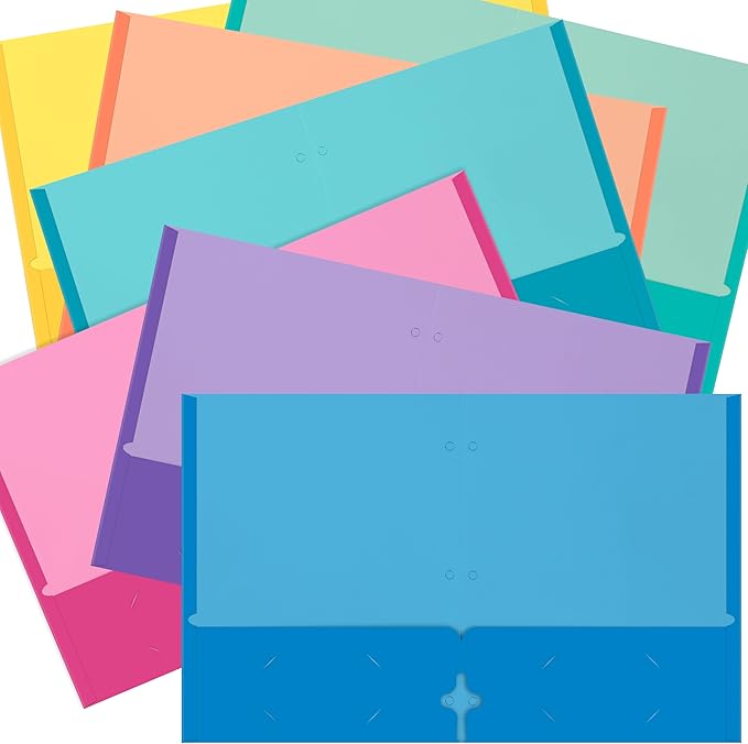 2 Pocket Folders, Assorted 7 Vibrant Colors with Complementing Interior Colors, Fits Letter Size Paper, for School, Office, Home (3 Hole Punched, 50)