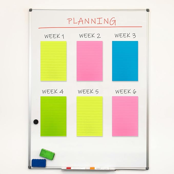 4 Pads Lined Sticky Notes 5 x 8 in, Bright Colors, Colorful Large Sticky Notes with Lines Self-Stick Note Pads for Home Office School Supplies, 50 Sheets/Pad, 200 Sheets Total, 4A 5084-N-L