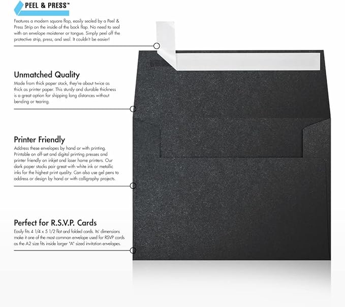 LUXPaper A2 Invitation Envelopes | Peel & Press | 4 3/8" x 5 3/4" | Anthracite Metallic | 80lb. Text | 50 Qty