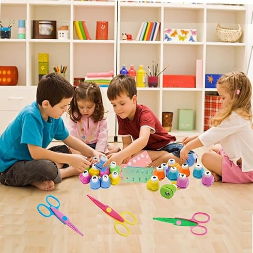 Scrapbook Paper Punch and Decorative Scissors, Qtopun 6 Pcs Creative Scissors and 12 Pcs Craft Punch Wave Lace Edge Cutters Paper Hole Punchers for Crafts, DIY Photo, Set of 18