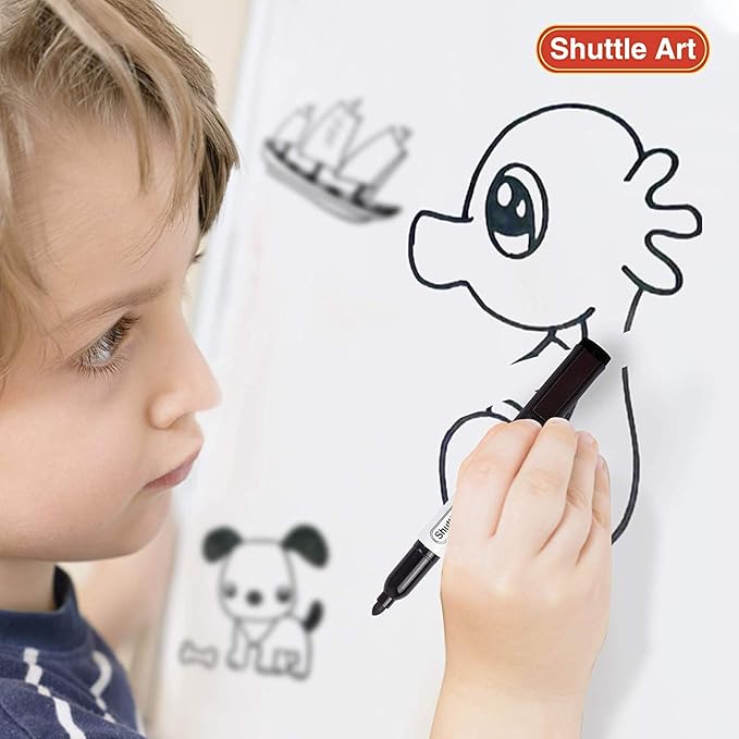 Shuttle Art Dry Erase Markers, 15 Pack 3 Colors Magnetic Whiteboard Markers with Erase, Fine Point Dry Erase Markers for Writing on Whiteboard Glass Mirror for School Home Office(11 Black 2Blue 2Red)