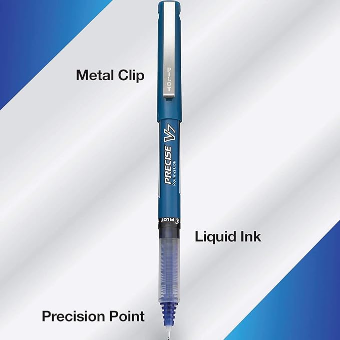 Pilot, Precise V7, Capped Liquid Ink Rollerball Pens, Fine Point 0.7 mm, Blue Ink Pens, Pack of 8 - Ideal for School, Journaling & Office Writing