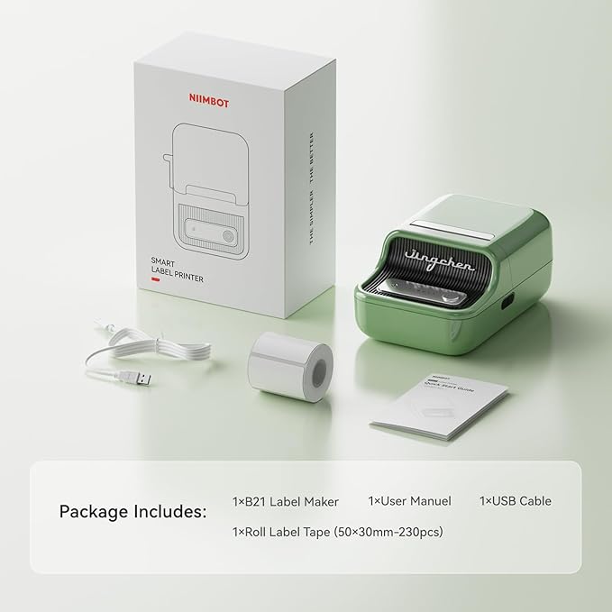 NIIMBOT B21 Pro Sticker Printer, 300DPI, Fun APP, Portable Inkless Label Printer, Bluetooth Sticker Maker for DIY Crafts, Notes, Scrapbook, Photo, Custom Labels & Gifts,Home Organization (Green)