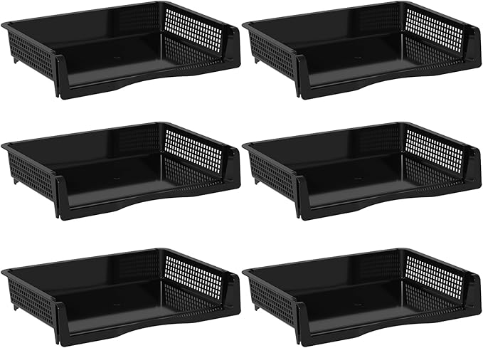 Xyskin 6 Tier Black Plastic Stackable Organizer Trays, Desktop Letter Tray for Office, Home, School