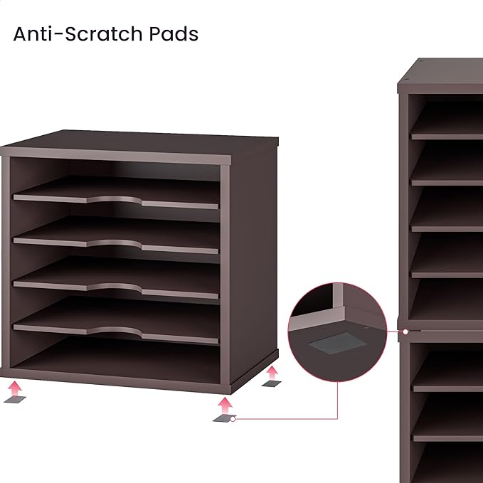 Ballucci File Organizer Paper Sorter, 5 Tier Stackable Office Desk Organizer, Classroom Letter Tray, 13 5/8" x 9 1/4" x 12", Dark Brown
