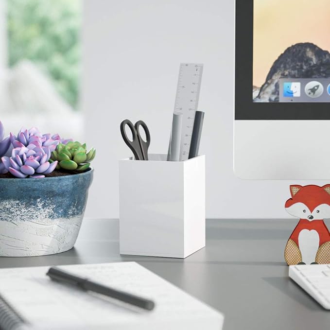 NIUBEE White Acrylic Pen Holder 4 Pack, Desktop Pencil Cup Stationery Organizer for Office Desk Accessory