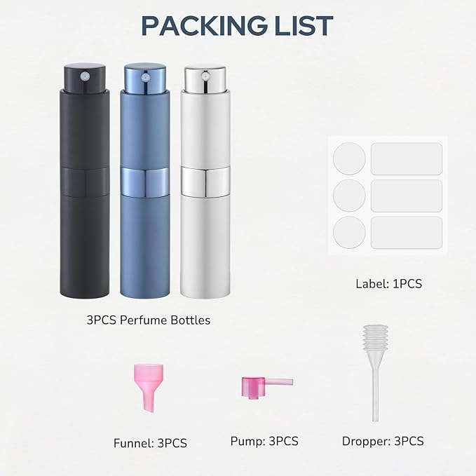 Perfume Atomizer Travel Bottle Refillable: Cologne Sprayer Portable for Men - Mini Spray Empty for Refill - 8ml Small Size Blue