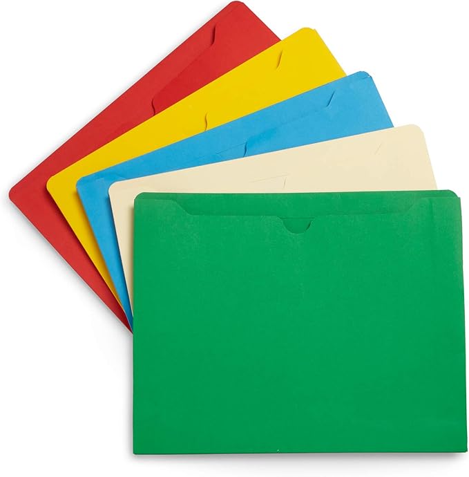 Blue Summit Supplies 2 Inch File Jackets, Expandable Folders, Heavy Duty 2 Inch Expansion Pocket File Folders Letter Size, Assorted Colors, Reinforced Straight Cut Tab,25 Pack