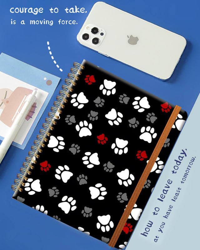 Ruled Spiral Writing Notebook,A5 Hardcover Lined College Journal for Women Lady Girl,Strong Twin-Wire Binding with Premium Paper,8.4" X 6",Perfect for School,Office,Home Gifts(Cute Dog Paw)