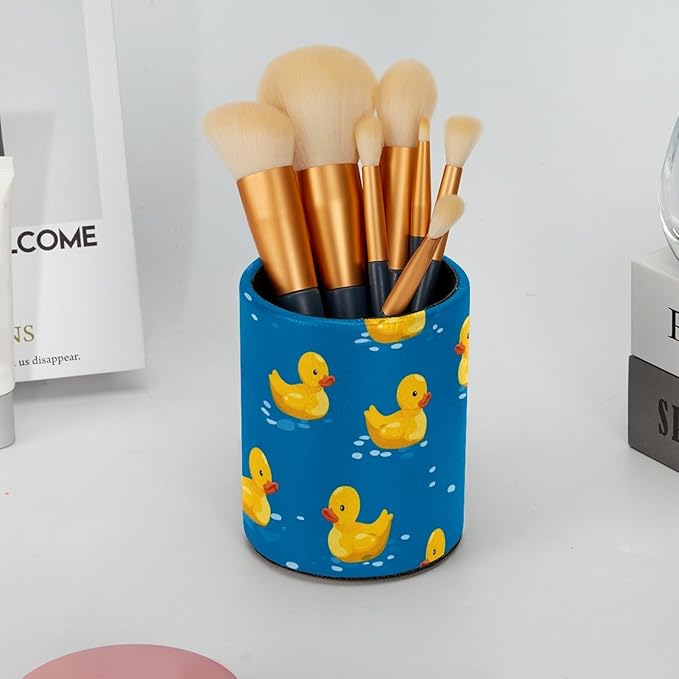 Leather Pen Holder for Desk Ducks Cute Pattern Pencil Cup Desktop Organizer Makeup Brush Holders Office Supplies for Home, Kids & School