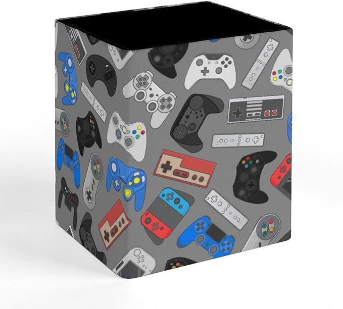 Square Pen Holder & Pencil Organizer for Desk - Office Storage Organizer, Markers/Makeup Brushes/Scissors Holder, Compact Desk Decor Accessories for Home Classroom School(Video Games)