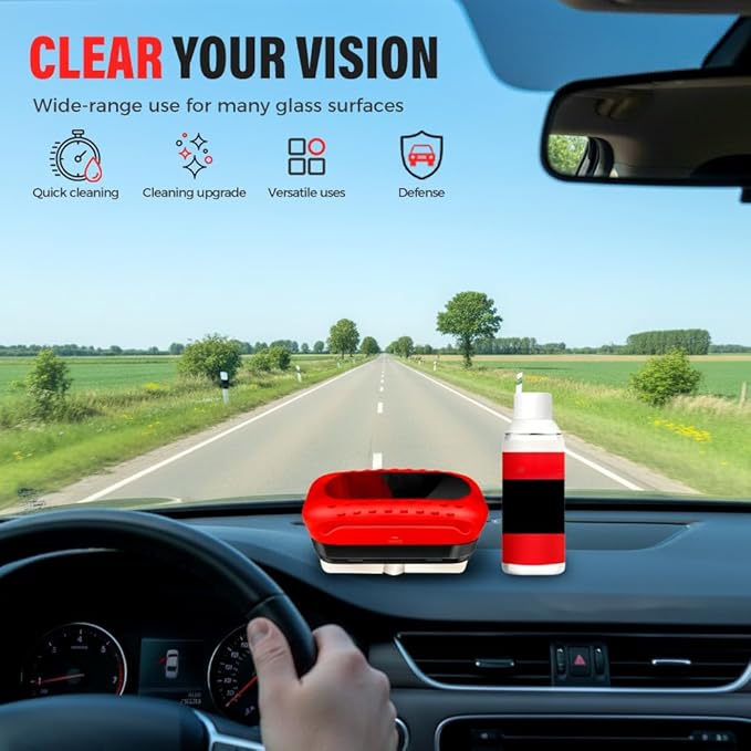 MIUMONE Automotive Oil Film Cleaning Brush,Antifog & Rainproof Glass Cleaning Board for Car Windows,Car Glass Oil Film Remover with Refill,windshield cleaner tool For Improves Clarity (1)