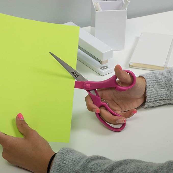 JAM PAPER Multi-Purpose Precision Scissors - 8 Inch - Fuchsia Pink - Ergonomic Handle & Stainless Steel Blades - Sold Individually
