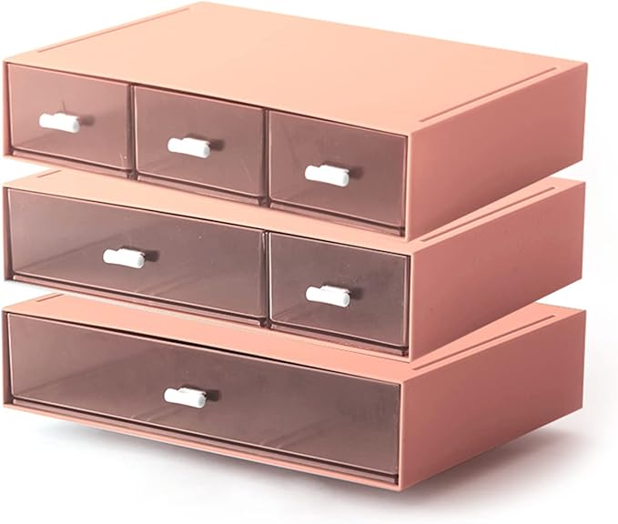 Desk Organizer with 6 Drawers, Makeup Organizer, Plastic Makeup Storage, Cosmetic Storage Organizer, Desk Storage Box, Bathroom Organization Boxes, Desktop Storage Box(Pink)