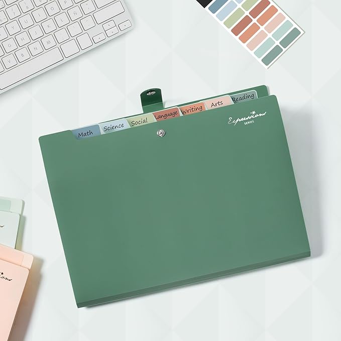 Sooez Elegant Accordion File Organizer with Labels, 8 Pocket Expanding File Folder, Portable Folders for Documents, Cute Paper Organizer for School Office Supplies, Letter Size, Grey