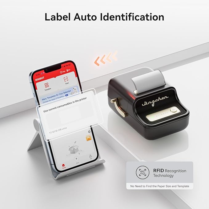 NIIMBOT B21 Label Maker, 2 Inch Portable Thermal Label Printer, Label Maker Machine with Tape, Compatible with Android, iOS & PC,Labeling for Home Storage Office and Small Business,Black