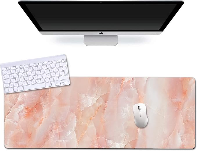 Extended Gaming Mouse Pad (31.5x11.8 in), Large Non-Slip Rubber Base Mousepad,Keyboard Mouse Mat Desk Pad for Work, Game, Office, Home -Pink Marble Rose Gold, Bo-M-019