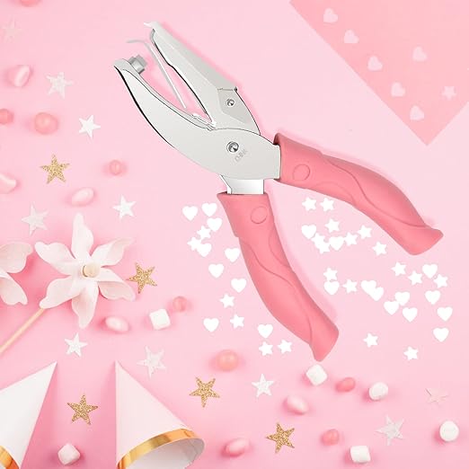 2 Pieces Handheld Hole Paper Punch, Pletpet Heart Hole Punch + Star Hole Punch 1/4 Inch Metal Single Hole Paper Punch, with Soft-Handled for Tags Clothing Ticket (Heart+Star) (Star+Heart)