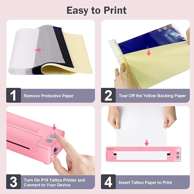 Bagana Tattoo Printer Machine Kit Wireless Bluetooth Thermal Temporary Tattoo Transfer Stencil Printer for Skin Compatible with iOS and Android