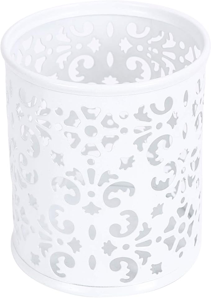 EasyPAG 5-Piece Desk Organizer Set with Carved Floral Design - No Assembly Stackable 2-Tier File Tray, Letter Sorter, Pen & Card Holders for Office/Home/Dorm, White