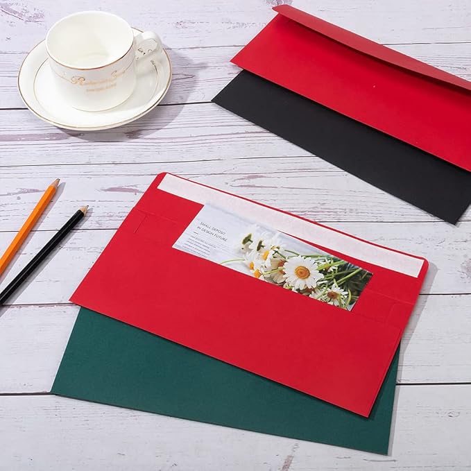 100 Pack Colorful #10 Business Envelopes Self Seal Standard Envelopes for Office Checks, Business, Letter Mailing Invoices, 4.13 x 9.49 Inches (Black)