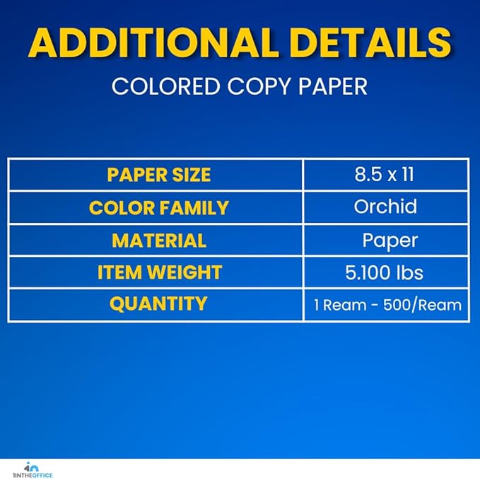 1InTheOffice Colored Copy Paper, Orchid, 8.5 x 11 inch Letter Size, 20lb Density, (500 Sheets)