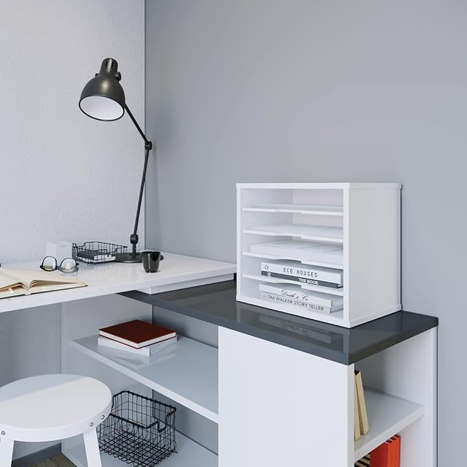 Ballucci File Organizer Paper Sorter, 5 Tier Adjustable Shelves Office Desk Organizer, 13 5/8" x 9 1/4" x 12", White