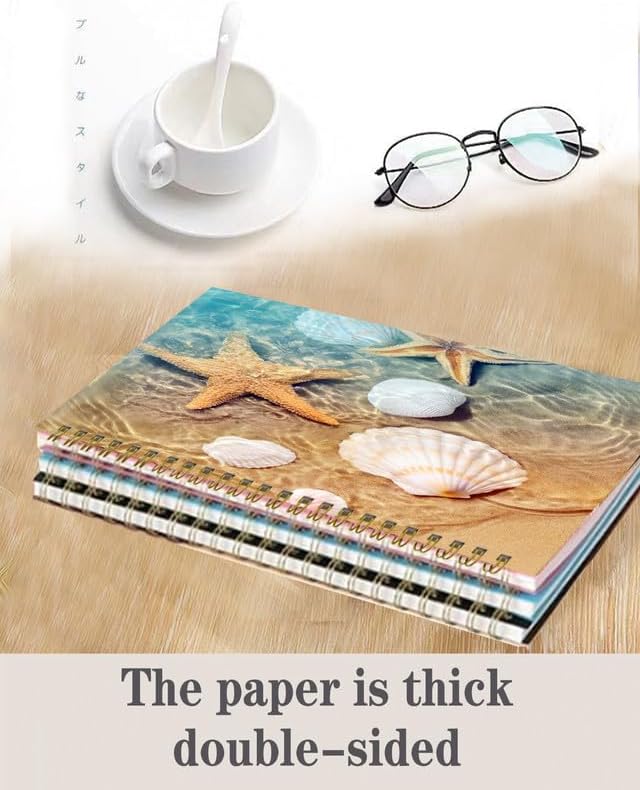 Spiral Journal Notebook,A5 Hardcover Lined Journals for Women Girl 6 x 8.3 in,120 Pages Thick Paper,Cute College Ruled Writing Notebook for Gifts Office Work School(Starfish Seashell)