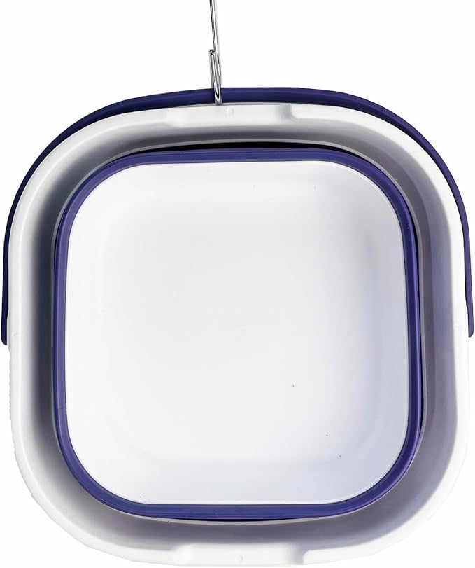SAMMART 9.5L (2.5 Gallon) Collapsible Rectangular Handy Basket/Bucket (White/Navy Blue)