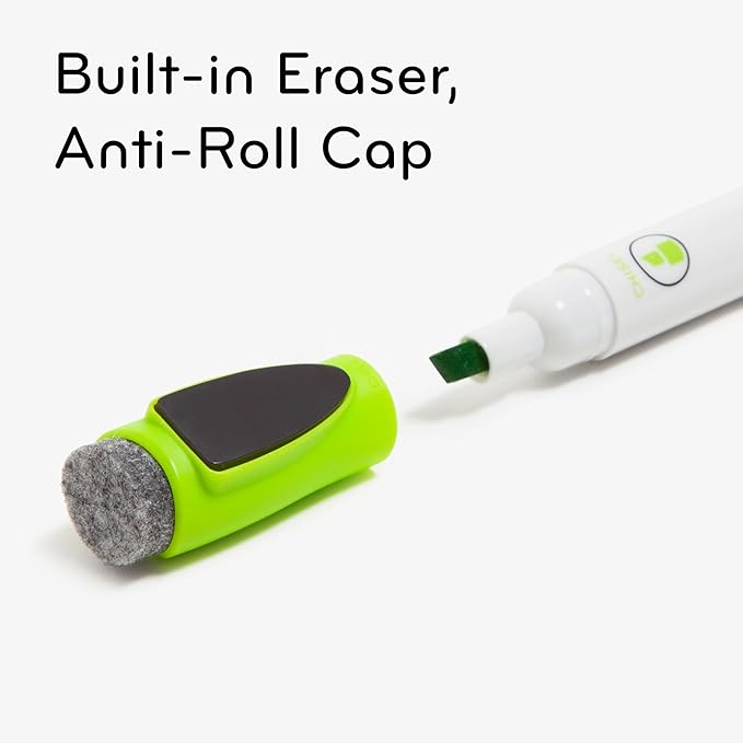 U Brands Fine Tip Dry Erase Markers with Eraser, Whiteboard Markers with Chisel tip, Low Odor, Assorted Colors, Set of 4