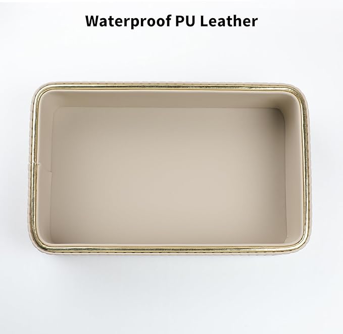 Desk Organizer Tray, PU Leather Valet Tray Nightstand Organizer Cologne Perfume Trays for Men Women, Decorative Vanity Trays Key Bowl Trinket Dish (Beige, 9.5" x 6" x 2.2")