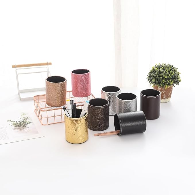 Pen Holder for Desk, PU Leather Pencil Holders for Cosmetics Office Supplies, Desk Organizer Black PH107